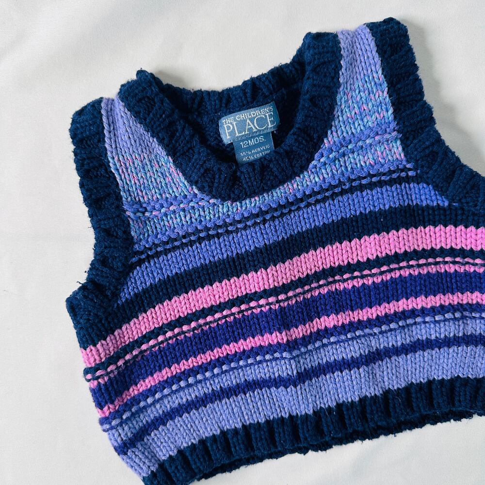 Y2K TCP The Children's Place Purple Striped Knit Sweater Vest Sz 12mo